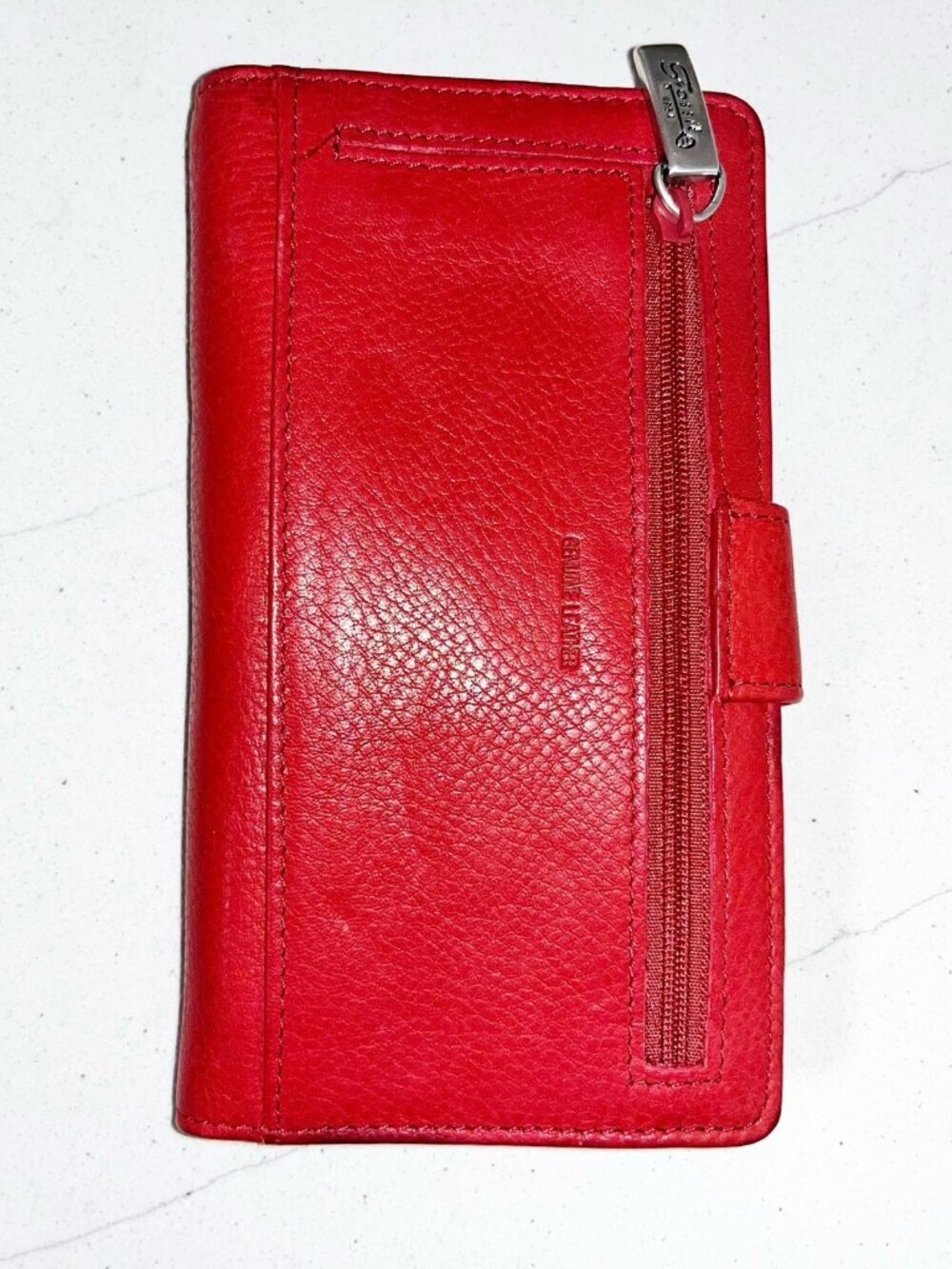 FOSSIL Tab Red Leather Wallet Checkbook Address Book - Picture 2 of 8